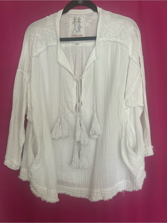 Johnny Was Tops - Johnny Was White Gauze Tassel Tunic / Cover-up